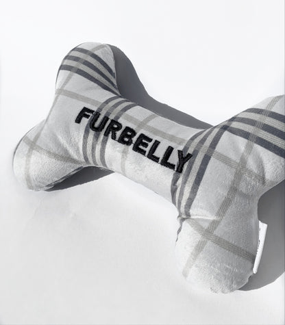 2-in-1 FURBELLY GREY PLAID PLUSH BONE DOG TOY