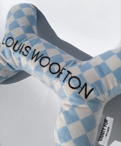 2-in-1 LOUIS WOOFTON BLUE CHECKERED PLUSH BONE DOG TOY