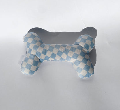 2-in-1 LOUIS WOOFTON BLUE CHECKERED PLUSH BONE DOG TOY