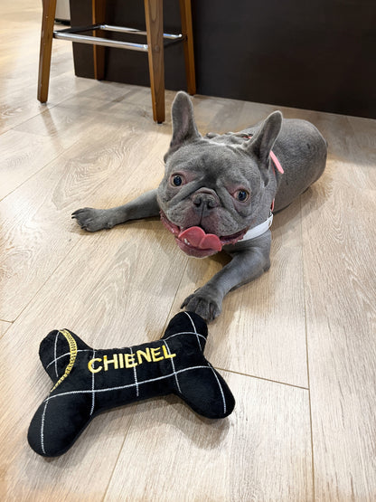 2-in-1 CHIENEL BLACK PLUSH BONE DOG TOY