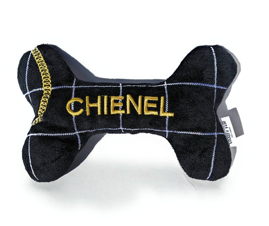 2-in-1 CHIENEL BLACK PLUSH BONE DOG TOY