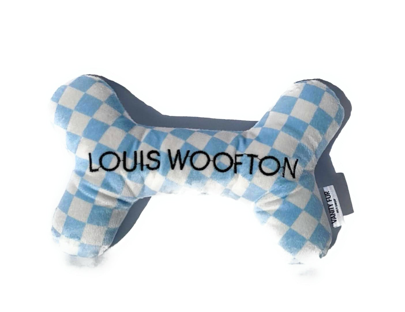 2-in-1 LOUIS WOOFTON BLUE CHECKERED PLUSH BONE DOG TOY