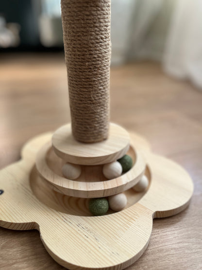 CAT SCRATCHING POST WITH TURNTABLE AND FEATHERS